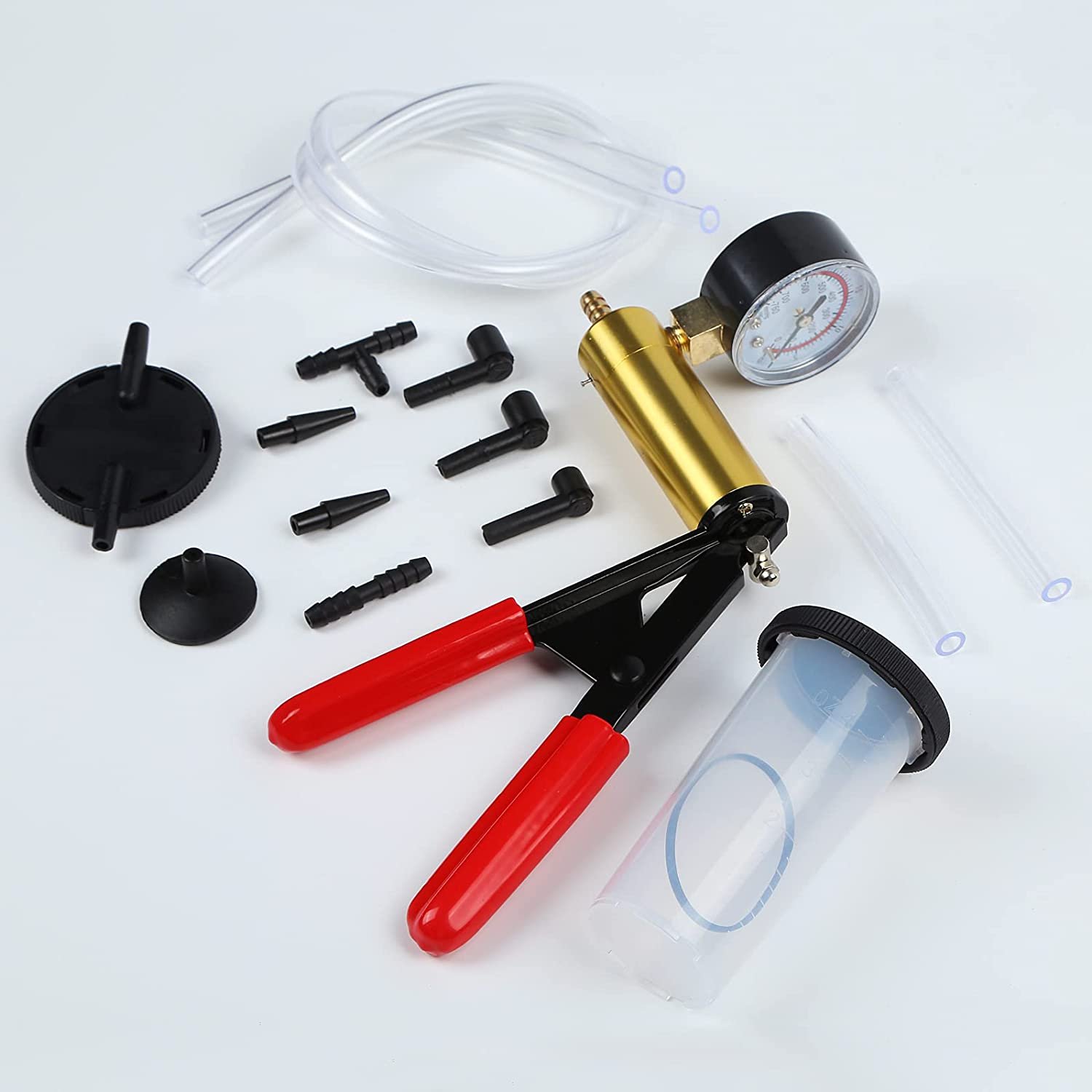 Handheld Vacuum Pump Tester Set with Clutch Bleeding System Automotive Brake Bleeder Kit Plastic Hand Tools in Box Repair Use